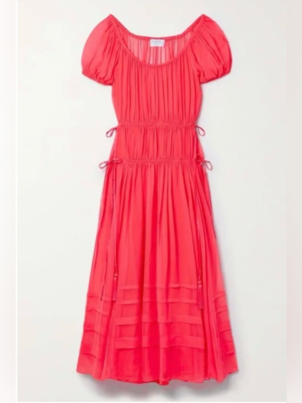 LA LIGNE ISABELLE Coral Puff Sleeve Silk Maxi Dress Sz: Small (no liner)